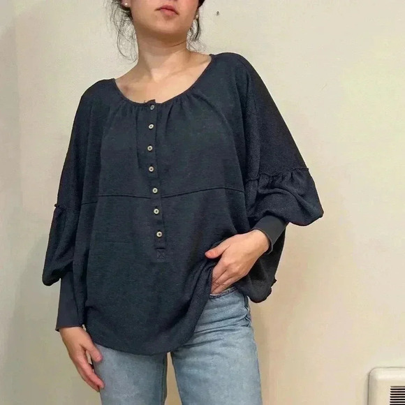 FREE PEOPLE boho Marla knit jersey button down Henley top XS - Picture 11 of 12